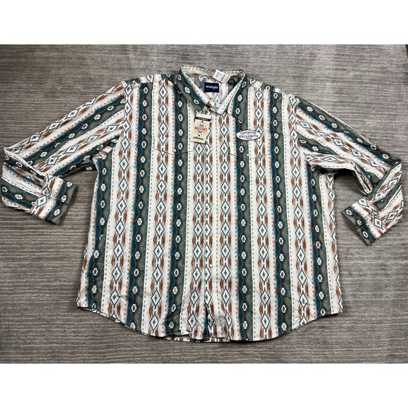 Wrangler Shirt Mens 4XB Checotah Striped Southwestern Print Aztec Pearl Snap New